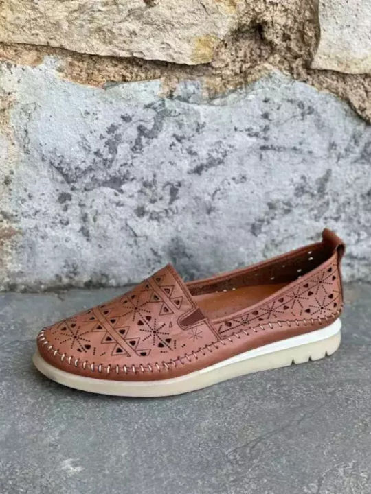 Leder Damen Loafers in Tabac Braun Farbe