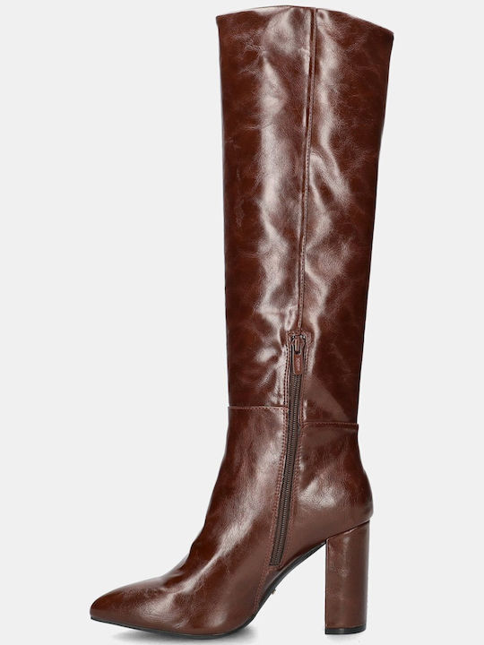 Synthetic Leather High Heel Women's Boots Krystal Tabac Brown
