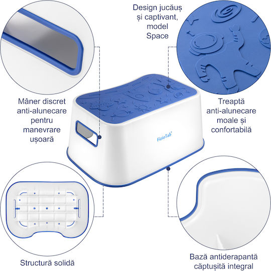 Fiziotab Space Booster Seat Non-slip Surface Handles Stool Type Use At Sink Bathroom Kitchen Cosmic Blue