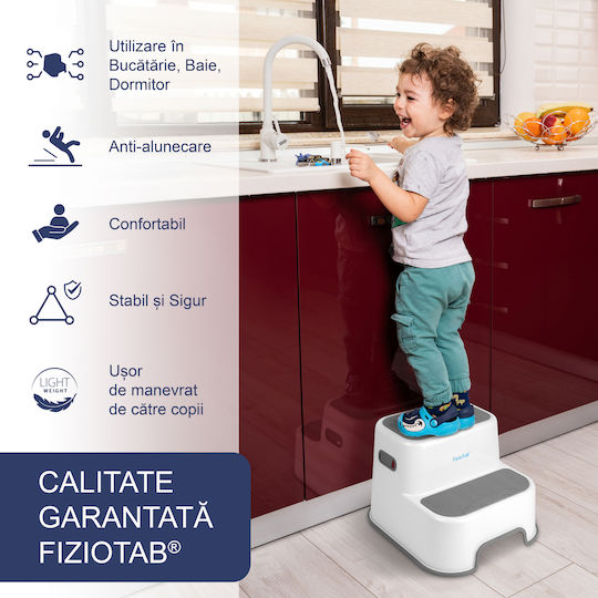 Fiziotab Двустепенно Помощно Стъпало За Тоалетна Противоплъзгаща Повърхност С Числа Букви Многофункционално Сиво