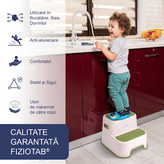 Fiziotab Scăunel Treaptă Pentru Copii Cu Două Trepte Suprafață Antiderapantă Cu Numere Litere Bucătărie Baie Verde
