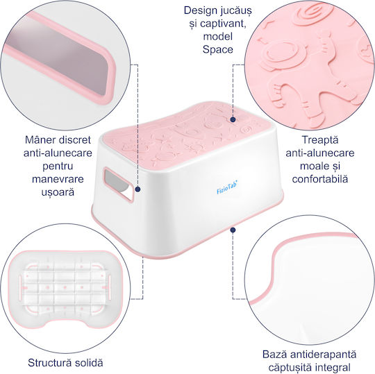 Fiziotab Space Booster Seat Non-slip Surface Handles Stool Type Use At Sink Bathroom Kitchen Pink