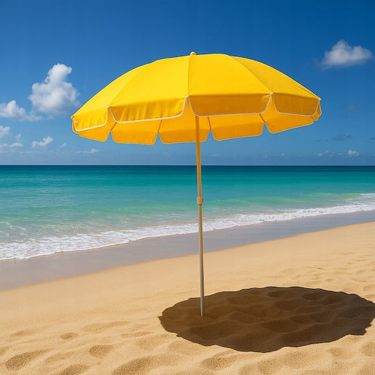 Faltbar Strandsonnenschirm Durchmesser 1.5m mit UV Schutz Gelb
