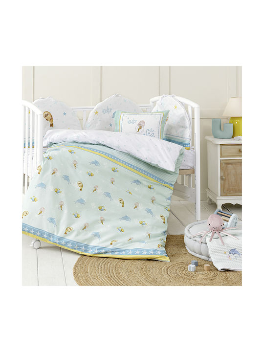 Nima Sea Love Baby Sheets Set Crib Cotton Fitted Turquoise 70x140cm 3pcs