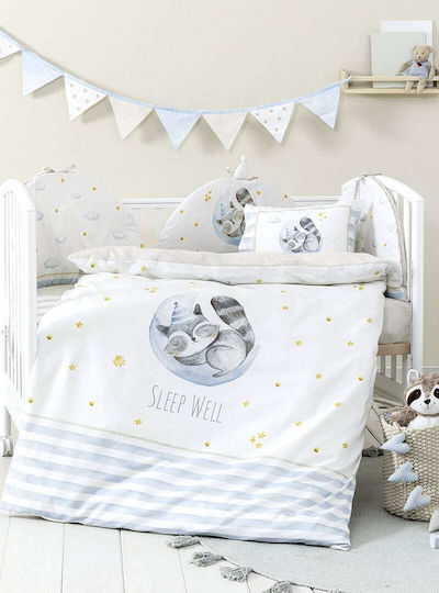 Nima Sleepy Raccoon Комплект Бебешки Чаршафи За Количка Памучни с Ластик Бели 70x140бр 3бр