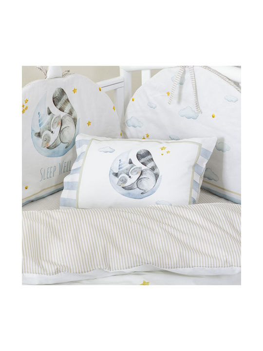 Nima Sleepy Raccoon Комплект Бебешки Чаршафи За Количка Памучни с Ластик Бели 70x140бр 3бр