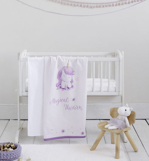Nima Magical Unicorn Seturi de cearșafuri pentru bebeluși Pentru Cradle Bumbac Lila Albe 70x110buc