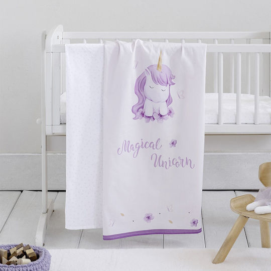 Nima Magical Unicorn Seturi de cearșafuri pentru bebeluși Pentru Cradle Bumbac Lila Albe 70x110buc