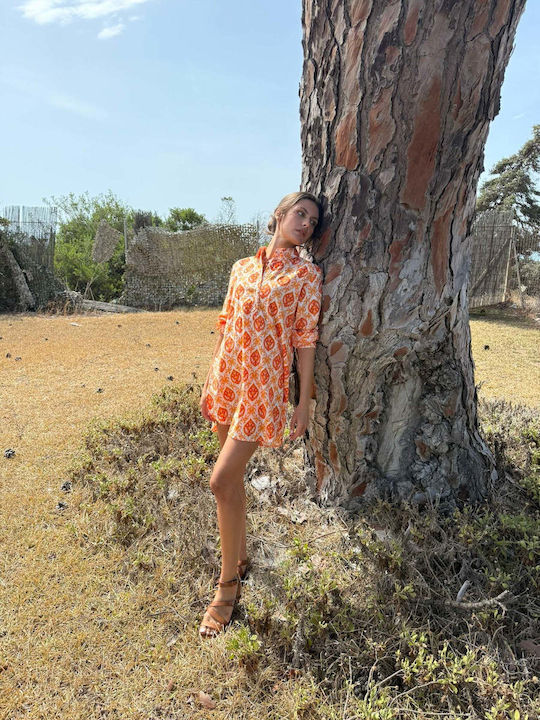 Sommer Mini Hemdkleid Orange