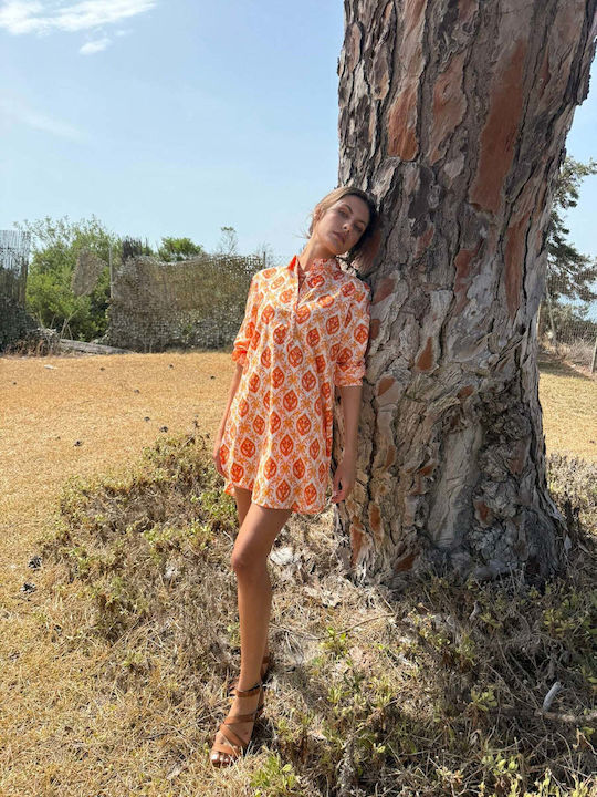 Sommer Mini Hemdkleid Orange