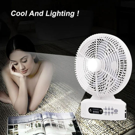 Wiederaufladbarer Solarventilator Tischventilator 30cm Bluetooth Lautsprecher Fm Led Beleuchtung