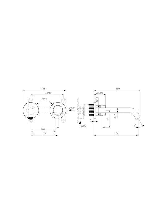 Ideal Standard Σετ Μίκτης & Στόμιο Εντοιχισμού για Νιπτήρα Μαύρο