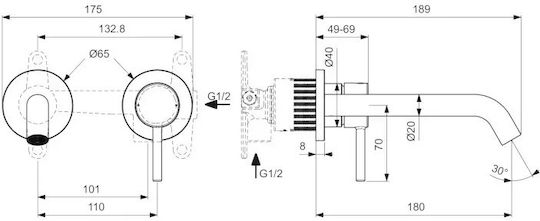 Ideal Standard Built-in Mixer & Spout Set for for Bathroom Sink Black