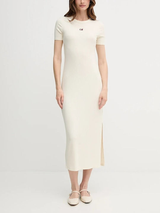 Sommer Midi Damenkleid Gestrickt Cloud Cream Ecru