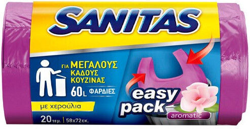 Sanitas Αρωματικές Σακούλες Απορριμάτων Χωρητικότητας 55lt με Χερούλια Easy-Pack 58x72cm 20τμχ Πράσινες