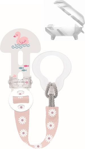 Mam Pacifier Ribbon Clip It! & Cover from Fabric Pink 2 Pieces