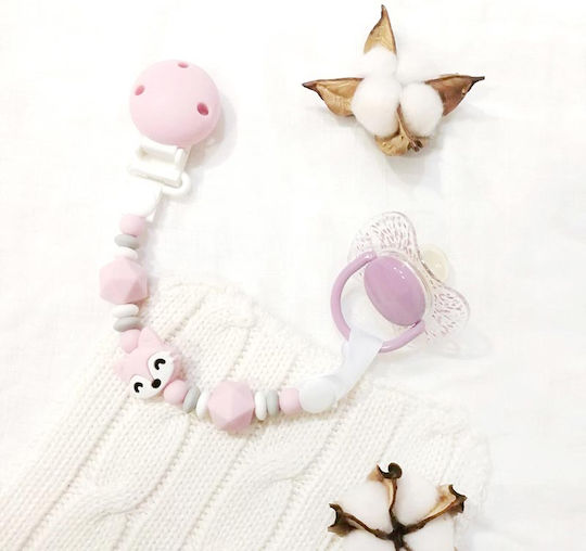 Saro Foxy Schnullerclip mit Perlen und Tieren aus Silikon Rosa