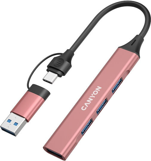 Canyon Hub 4 Θυρών USB 2.0 με σύνδεση USB-A Ροζ
