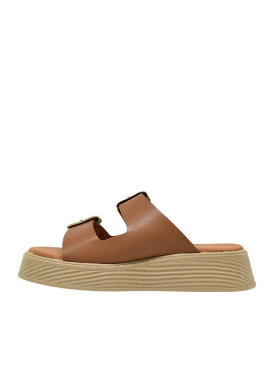 Leather Women's Flatform Sandals Tabac Brown