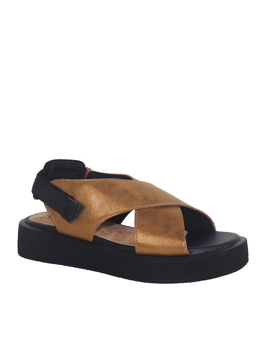 Δερμάτινα Γυναικεία Σανδάλια Flatforms Καφέ