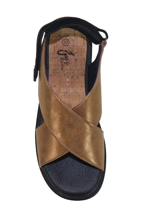 Δερμάτινα Γυναικεία Σανδάλια Flatforms Καφέ