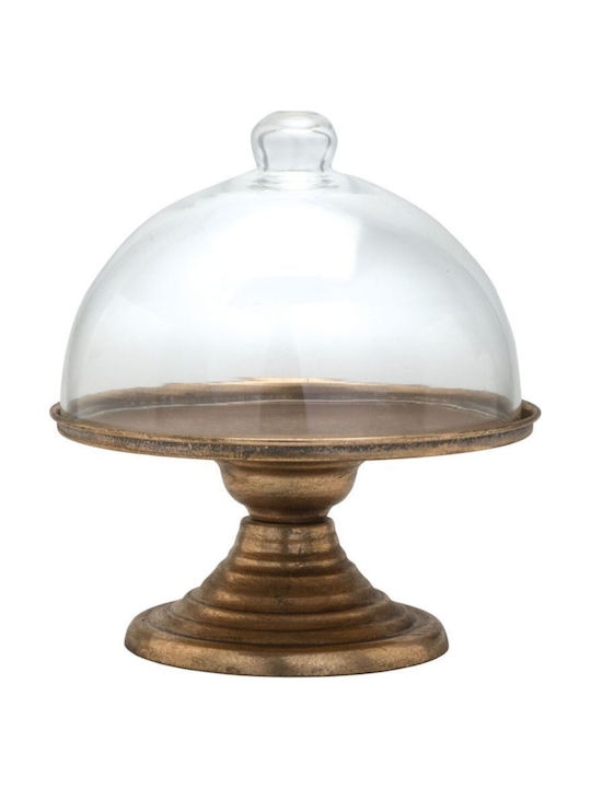 JK Home Decoration Τουρτιέρα Γυάλινη με Καπάκι & Πόδι Χρυσή 21x21x24εκ.