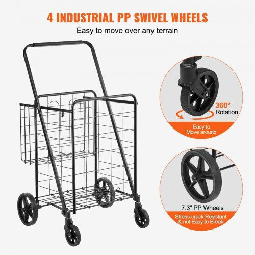 Metallic Foldable Shopping Trolley Gray 62.2x18.5x18.5cm