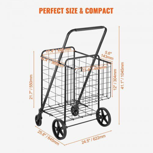 Metallic Foldable Shopping Trolley Gray 62.2x18.5x18.5cm