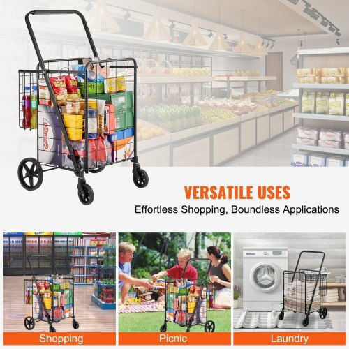 Metallic Foldable Shopping Trolley Gray 62.2x18.5x18.5cm