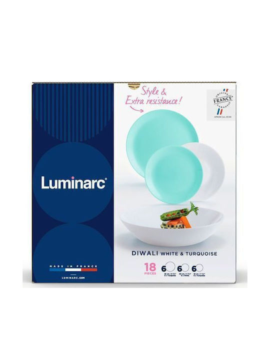 Luminarc Diwali Turquoise Glass Dinnerware Set 18pcs