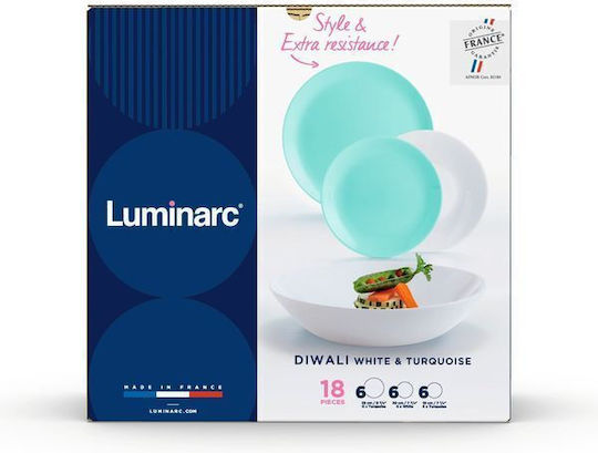 Luminarc Diwali Σερβίτσιο Πιάτων Γυάλινο Turquoise 18τμχ