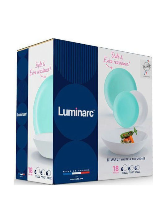 Luminarc Diwali Turquoise Glass Dinnerware Set 18pcs