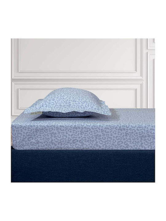 Greenwich Polo Club Loft Leopard Σεντόνι Υπέρδιπλο με Λάστιχο 160x200+35εκ. Baby Blue