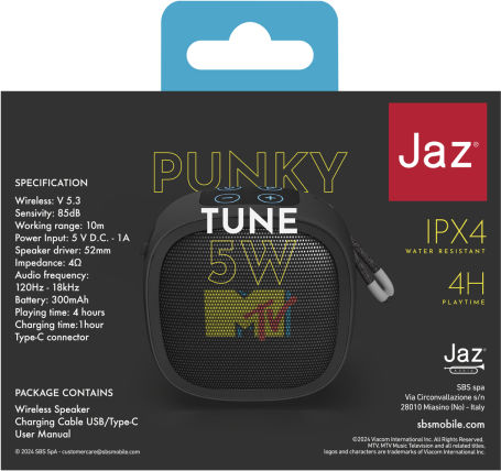 SBS JAZ MTV Ηχείο Bluetooth 5W με Διάρκεια Μπαταρίας έως 4 ώρες Μαύρο