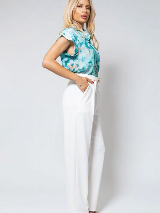 Damen Hoch tailliert Stoff Hose in Geradem Schnitt Sugar White