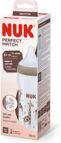 Nuk Plastic Baby Bottle Perfect Match Anti-Colic with Silicone Nipple for 6+ months Brown 360ml