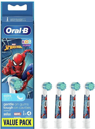 Oral-B Electric Toothbrush Replacement Heads Spiderman 4 Pieces for 3+ Years