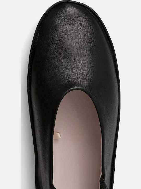 Leather Ballerinas With strap Black