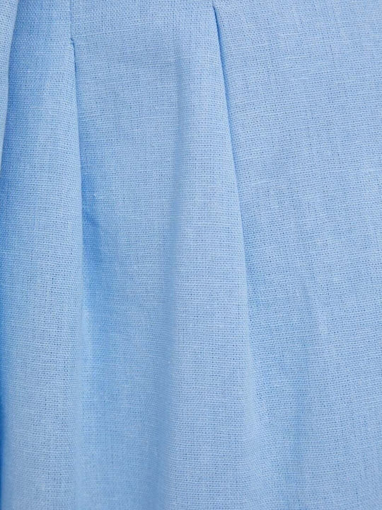 Women's High-waisted Linen Trousers Light Blue