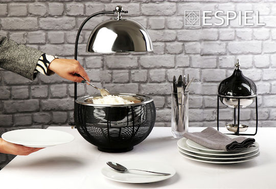 Espiel Chafing Dish Metallic Fondue Pot with Tea Light Gray 30x30x32cm