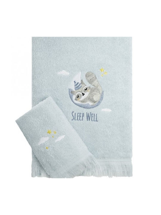 Nima Σετ Βρεφικές Πετσέτες 2τμχ Sleepy Raccoon Γαλάζιο Βάρους 400gr/m²