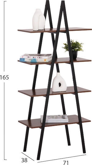Рафт Homemarkt Stam Hm18073.04 Черна метална рамка-Орехов меламин 71x38x164см