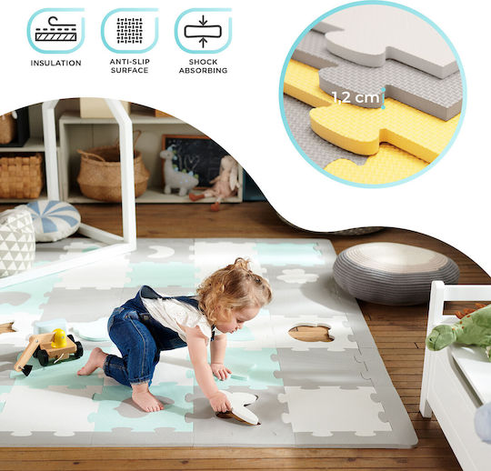 Kinderkraft Образователен Детски Пъзелен Под Luno Жълт 30 Части