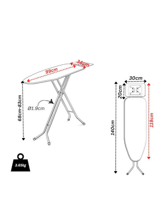 Vesta Basic Ironing Board for Steam Iron Foldable Blimp 119x34x83cm