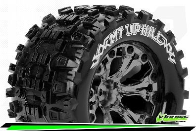 Louise Rc Mt-uphill Hex 14mm 1-10 Monster Truck Tire Set Mounted Sport Black Chrome 2.8 Wheels Hex 14mm