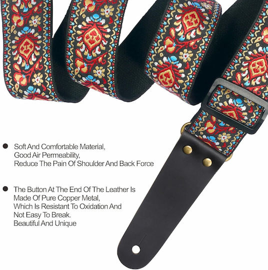 Nefelibata Retro Guitar Strap Free Strap Buttons 2 Strap Locks 4 Guitar Picks Red Flower