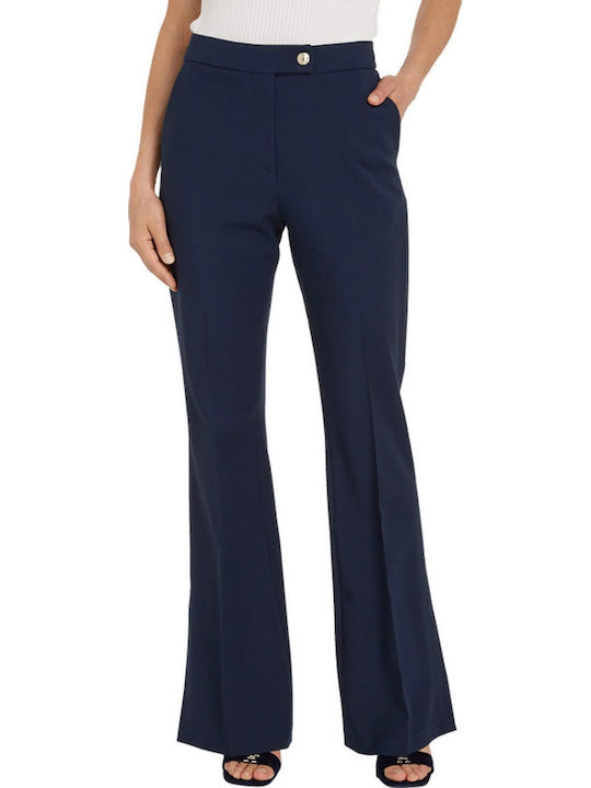 Damen Hoch tailliert Stoff Hose Schlag Marineblau
