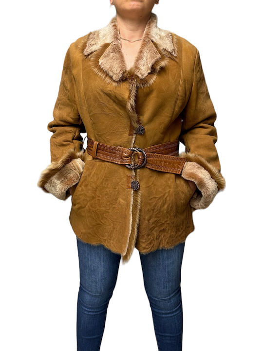 Mouton Women's Taba Coat with Fur Details