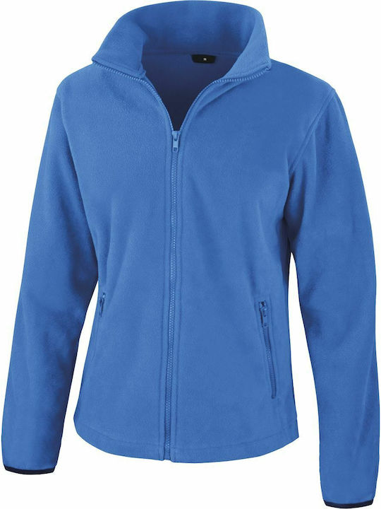 Fleece Γυναικεία Ζακέτα με Φερμουάρ σε Μπλε Χρώμα