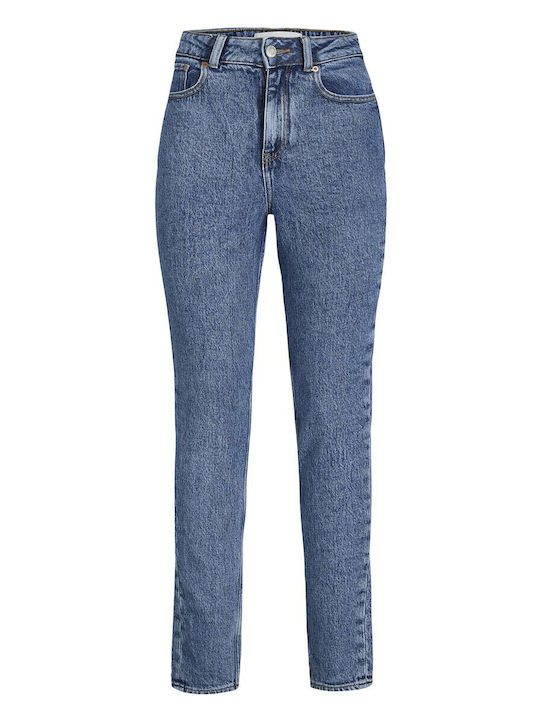 High Waist Women's Jean Trousers in Slim Fit Medium Blue Denim